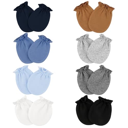 Hoiny 8 Pairs Baby Mittens Unisex, Newborn Mittens No Scratch Cotton Mitten, Newborn Essentials for 0-6 Months Boys Girls