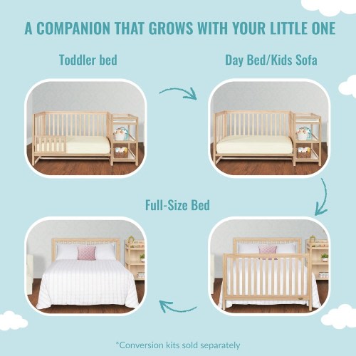 Dream On Me Milo 5-In-1 Convertible Crib and Changing Table I Free Changing Pad - Vintage White Oak