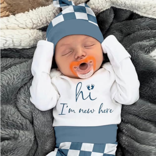 AGAPENG Baby Boy Clothes Newborn Boy Outfits Infant Letter Print Romper Long Pants Hat 3PCS Baby Boy's Clothing