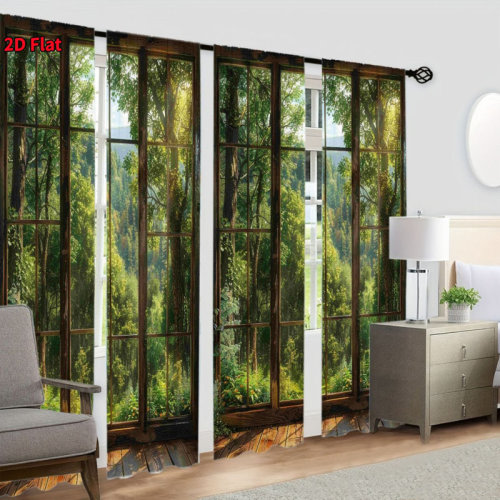 East Urban Home 4Pcs Forest Window View Print, Rod Pocket, Room Darkening Privacy Curtains, For Living, Bedroom, Dining, Modern Home Decor, Aesthetic Treatments | Wayfair