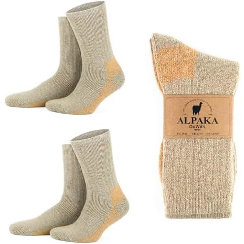 GoWith 2 Pairs Hiking Alpaca Wool Crew Socks for Men & Women, Merino Wool Full Cushioned & Terry Cozy Fuzzy Socks