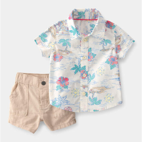 Baby Boy 2-Piece Tropical Beach Short-Sleeve Top & Pant Set (Size 9M)