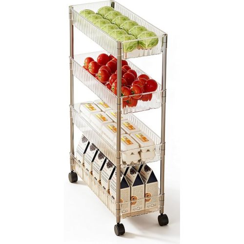 Sooyee Slim Rolling Storage Cart, 4 Tier, Clear