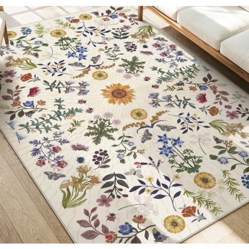 Eclore Washable Boho Botanical Floral Beige Rug
