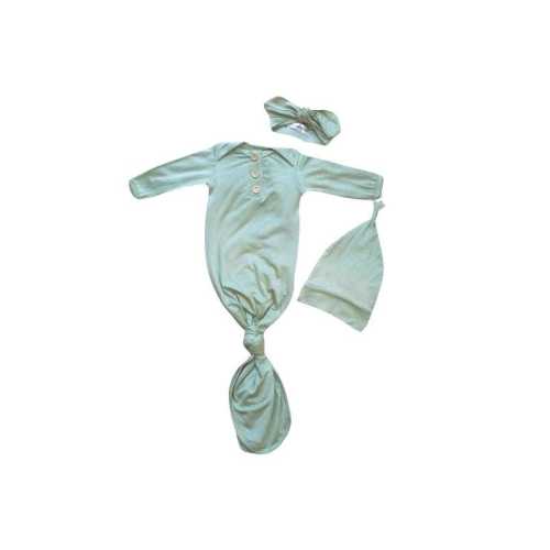 Mint Green Knotted Newborn Baby Gown: Gender Neutral Outfit, Personalized Option