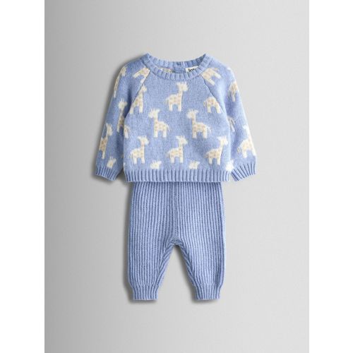 Pale Blue Giraffe Knit Top & Bottom Set