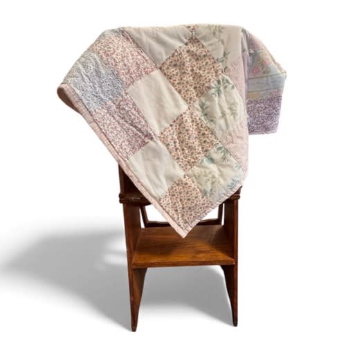 Vintage Floral Quilted Baby Blanket, Pink Nursery Crib Blanket (55x40)