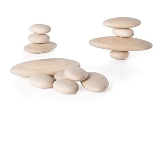 Guidecraft Wood Stackers - River Stones: 20 Natural Building Blocks Set for Children, Develop Fine Motor Skills