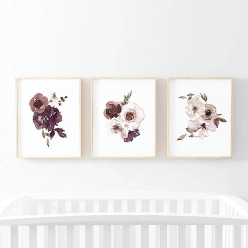 Demis Dusty Purple Floral Bundled Digital Nursery Wall Art