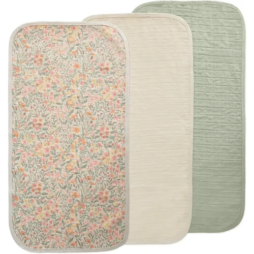 mushie Waterproof Changing Pad Liners | 100% Organic Cotton | Set of 3 (Pastel Blooms Combo)