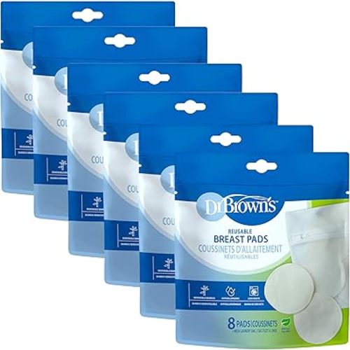 Dr. Brown's Reusable Breast Pads for Breastfeeding, Washable Nursing Pads with Laundry Bag, Day & Night Absorption, 8 Count