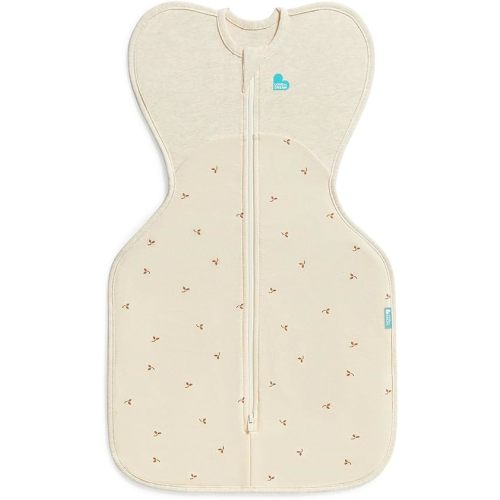 Love to Dream Swaddle Up, Small 3.5-6kg, Stage 1, 1.5 TOG, Fit Supports Good Sleep, Newborn Baby Swaddle Sack - Soft Stretch Cotton Fleece in Twigs Oatmeal - Arms Up Design for Safer, Better Sleep