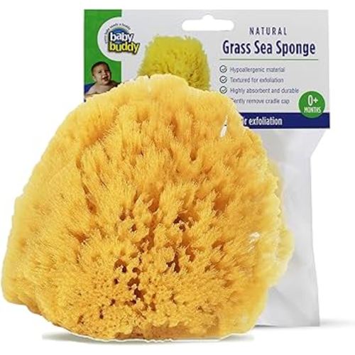 Baby Buddy Natural Baby Bath Sponge 4in Soft Grass Sea Sponge Soft on Baby's Tender Skin, Biodegradable, Hypoallergenic, Absorbent Natural Sea Sponge, 1 Pack, Yellow