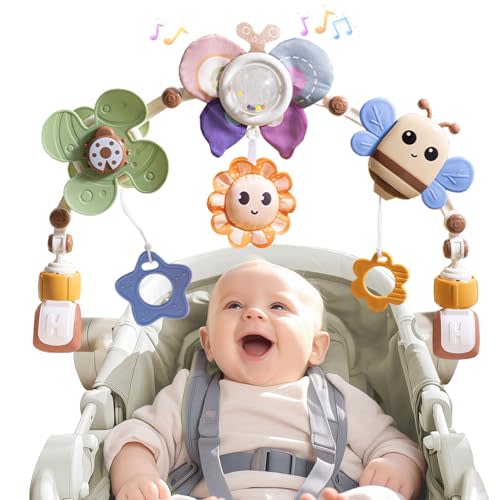 Adjustable Baby Stroller Arch Toys - Car Seat Toys Play Arch Crib Bassinet Toy Activity Arch with Fascinating Toy for Stimulating Baby's Senses Developing Motor Skills Infants Toddlers Gifts