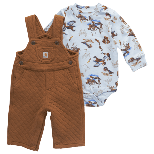 Carhartt Duck Print Long-Sleeve Bodysuit and Quilted Overalls Set for Babies