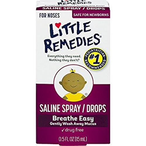 Little Remedies Saline Spray and Dropper | 0.5 oz | Pack of 1 | For Noses to Breathe Easily | Gently Wash Away Mucus | Newborn Safe