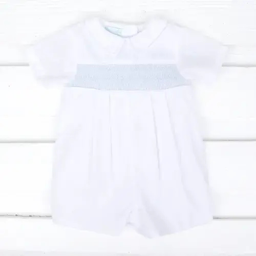 Classic Smocked Collared Shortall - White/Blue