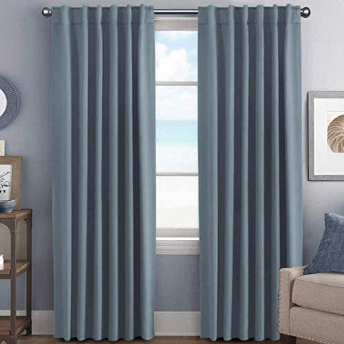 H.VERSAILTEX Blackout Curtains Thermal Insulated Window Treatment Panels Room Darkening Blackout Drapes for Living Room Back Tab/Rod Pocket Bedroom Draperies, 52 x 84 Inch, Stone Blue, 2 Panels