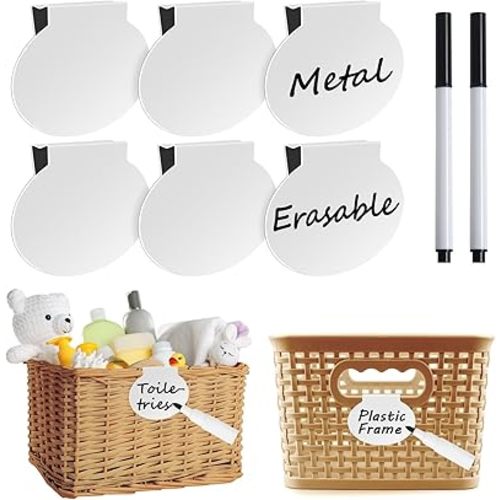 The Home Edit Removable Fabric Bin Labels - 6 Pack White Bin Tags with Chalk Markers for Pantry Storage Bins