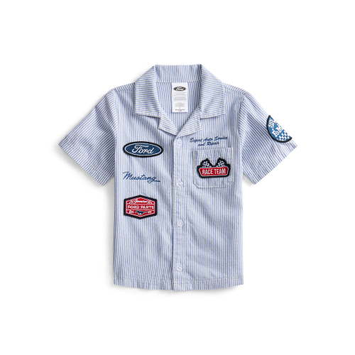 Ford Toddler Boys Short Sleeve Cotton Button Down Work Shirt with Patches, Sizes 12M-5T