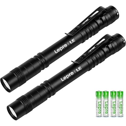 LE LED Pen Flashlights, Lightweight, Mini, Waterproof Pocket Flashlight with Clip, 2 Pack Small Flashlights for Inspection, Work, Emergency