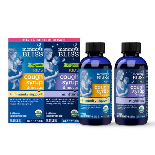 Mommy's Bliss Organic Cough Syrup Day Night Combo for Kids 4 Months+ two 1.67 fl oz bottles