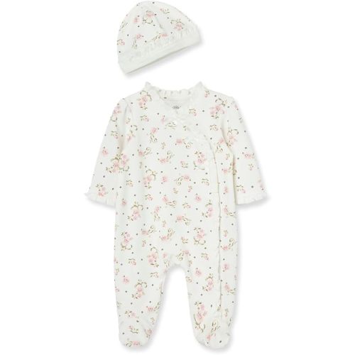Little Me Clothes for Baby Girls 100% Cotton Scratch-Free Tag Footed One-Piece Romper and Hat Sleeper Set Preemie to 9 Months