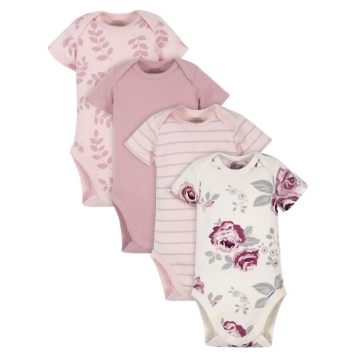 Modern Moments by Gerber Baby Girl Onesies Bodysuits Set, 4-Pack