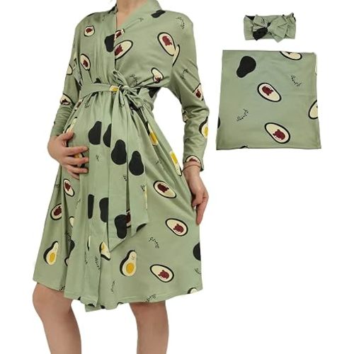 SUFEINI Swaddle Set with Matching Mommy Robe, Maternity Robe Nursing Hospital Delivery Labor Robes Pregnancy Women Loungewear