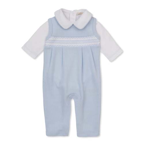 CLB Punto Ingles Blue Hand Smocked Overall Set