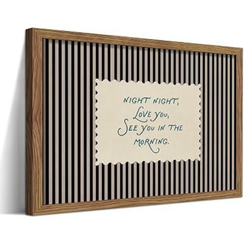 Framed Vintage Quote Wall Art, Black and White Stripe Canvas Wall Decor Painting, Mid Century Night Night Love You Poster Print Picture for Boy Nursery Kids Bedroom Living Room 12x16 Inch