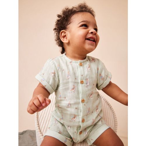Green Peter Rabbit™ Cheesecloth Romper