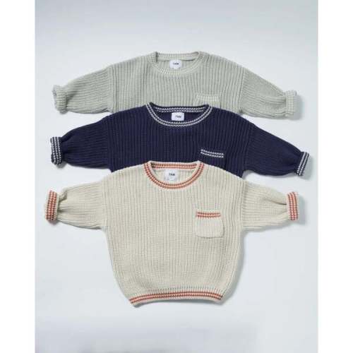 Chunky Tennis Boxy Sweater, Pearl Grey Ecru - 7AM Enfant | Maisonette