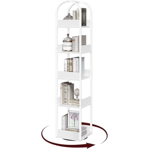 5-Tier Bookshelf, Rotating Bookcase, 360° Spinning Book Shelf, Rotate Corner Book Shelve, Storage Rack, for Study, Home Office, White BKBW3501