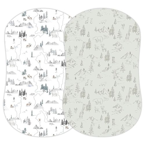 Baby Bassinet Sheets for Boy, Girl (Arctic Journey) 2-Pack - Fitted Bedside Bassinet Sheets - Buttery Soft Cotton Blend for Standard Bassinet Mattress Pad - Compatible with Halo Bassinest