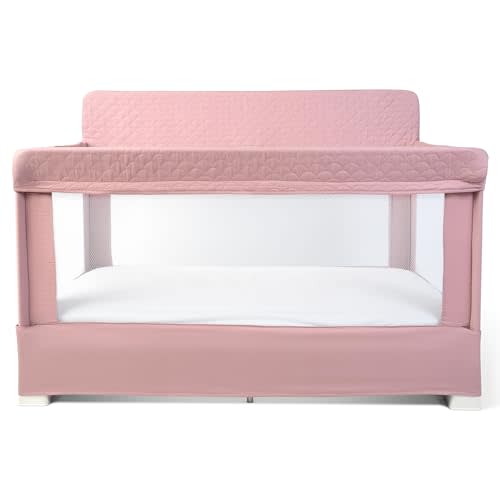 Baby Delight Lunaire Organic Full Size Crib, Organic Rose | Airy Mesh Walls for Air Flow & Visibility, 100% GOTS Certified Organic Cotton Fabric, Tool Free Assembly Baby Bed