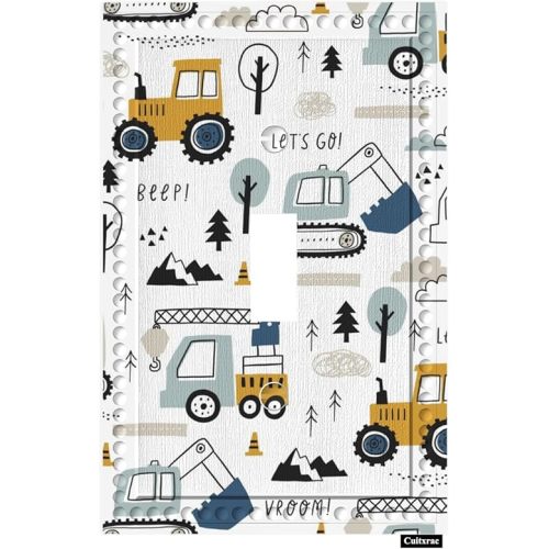 Construction Vehicle Single Toggle Wall Plate Excavator Bulldozer Loader Crane Cartoon 1 Gang Light Switch Cover Electrical Switchplate Decorative Faceplate for Boys Room