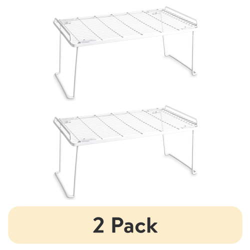(2 pack) Mainstays White Wire Folding Shelf Rack Organizer, Kitchen Cabinet and Pantry Storage Shelf for Countertop Organization and Cabinet Storage