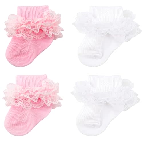 AQOKKA Baby Girls Socks Eyelet Ruffle Frilly Lace Summer Thin Dress Socks for Newborn Infant Toddler Kids