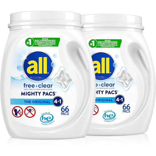 all free clear Laundry Detergent Pacs for Sensitive Skin, 66 Count, 2-Pack