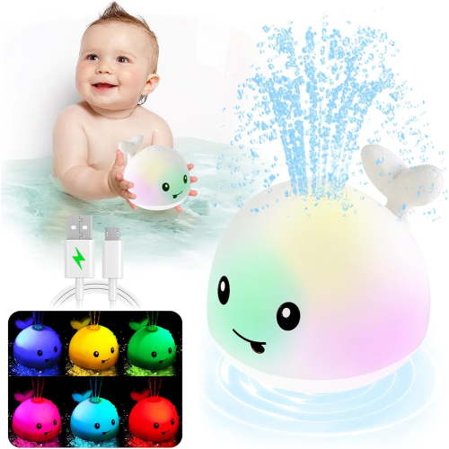 Bathtub Toys for Toddlers 1-3, Baby Infant Toddler Pool Water Fountain Light Up Whale Bath Toy for 1 2 3 Year Old Boys Girls, Birthday Gifts, White