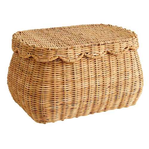 Juniper Oval Scallop Rattan Basket with Lid, Medium