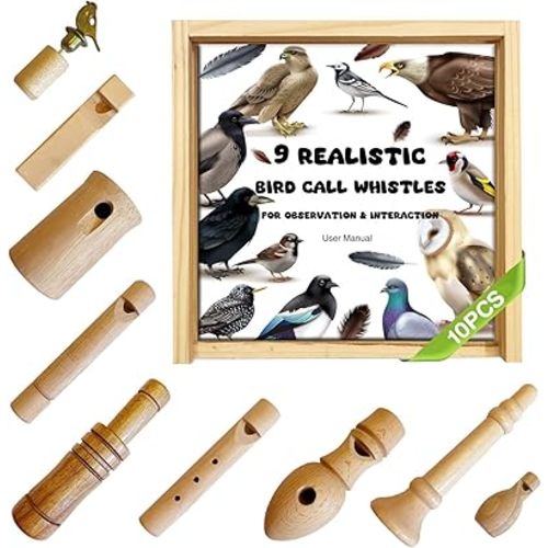 ZDH 9-Piece Wooden Bird Call Set – Handcrafted Bird-Call in Acrylic Wooden Box for Birdwatchers, Nature Lovers, Outdoor Exploration & Education All