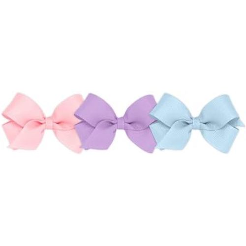Wee Ones Girls' 3 pc Set Solid Grosgrain Variety Pack on a WeeStay No-Slip Hair Clip, Mini, Light Pink, Light Orchid, Millennium Blue