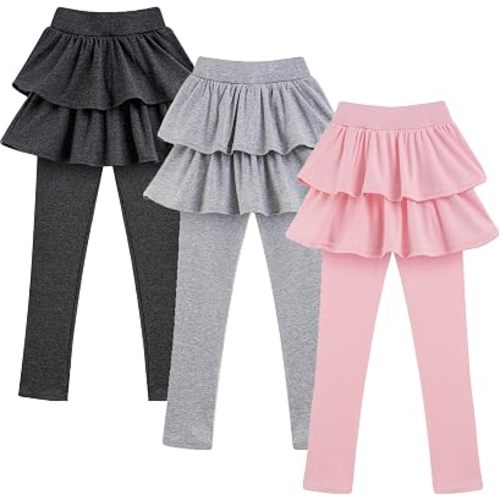 Girls School Uniform Pants Leggings with Skirt Cotton Kids Toddler Tutu Pants