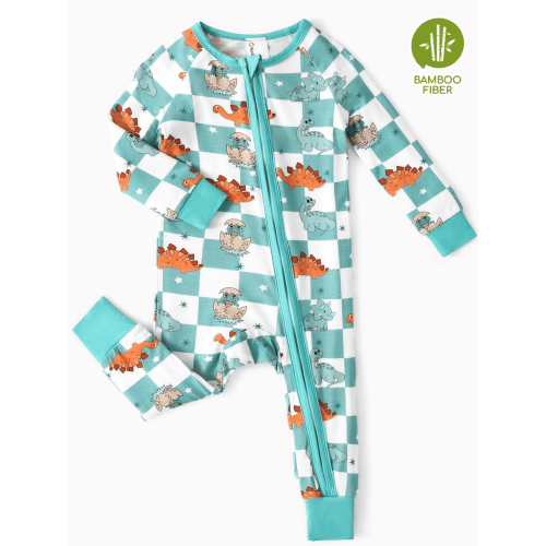 PatPat Baby Boy Clothes Bamboo Viscose Baby Pajamas Zip Snug Fit Dinosaur Newborn Infant Boys Baby Gifts,12-18 Months