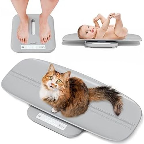 Multifunctional Baby & Pet Scale - Weigh Up to 330lbs, Digital with Hold Function, Height Measurement, 5 Units, LED Screen Grey