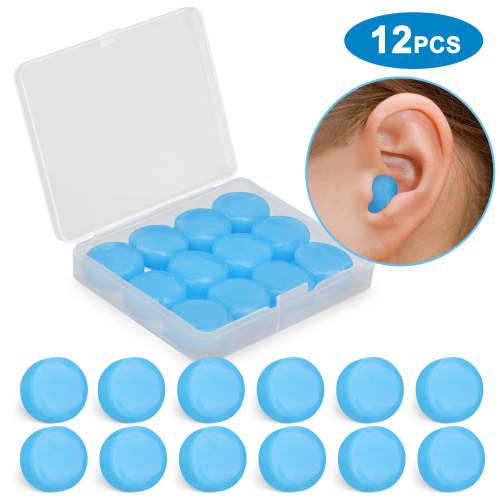 12pcs Silicone Ear Plugs for Sleeping, TSV Reusable and Moldable Wax Earplugs for Men Women, Noise Cancelling Reduction, 25dB NRR