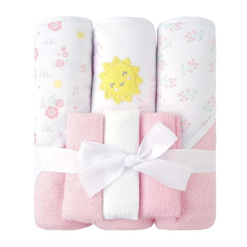 Viviland Baby Towels and Baby Wash Cloths Set Hooded Baby Towels Baby Wipes Absorbent Bath Face Towels Burp Cloths or Face Towels for Girl Boy 6-Pack Size 28 x 28 Inch(Sunshine)
