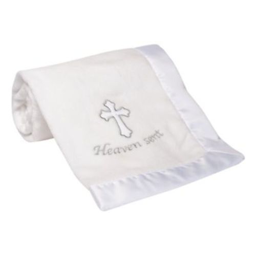 Baby Heaven Sent Baptism/Christening Soft White Fleece Blanket